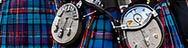 Close-up of a tartan kilt and silver-mounted sporran