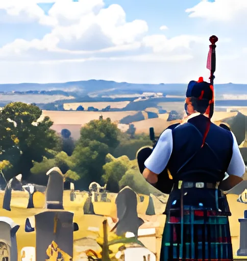 A piper stands among headstones overlooking rolling Lincolnshire countryside