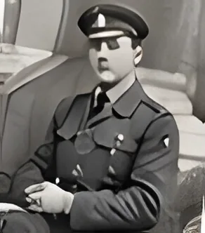 Vintage black-and-white portrait of a wartime serviceman in uniform